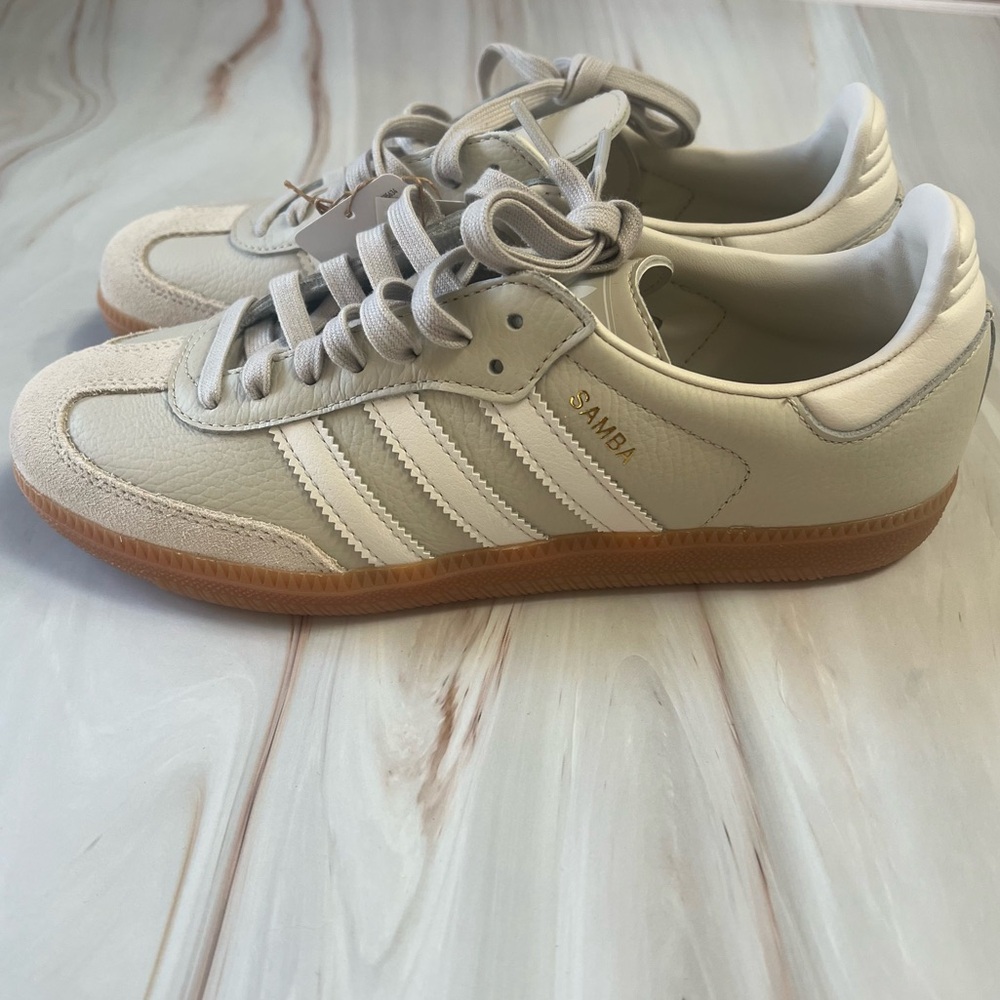 adidas Samba White and Tan Athletic Shoes